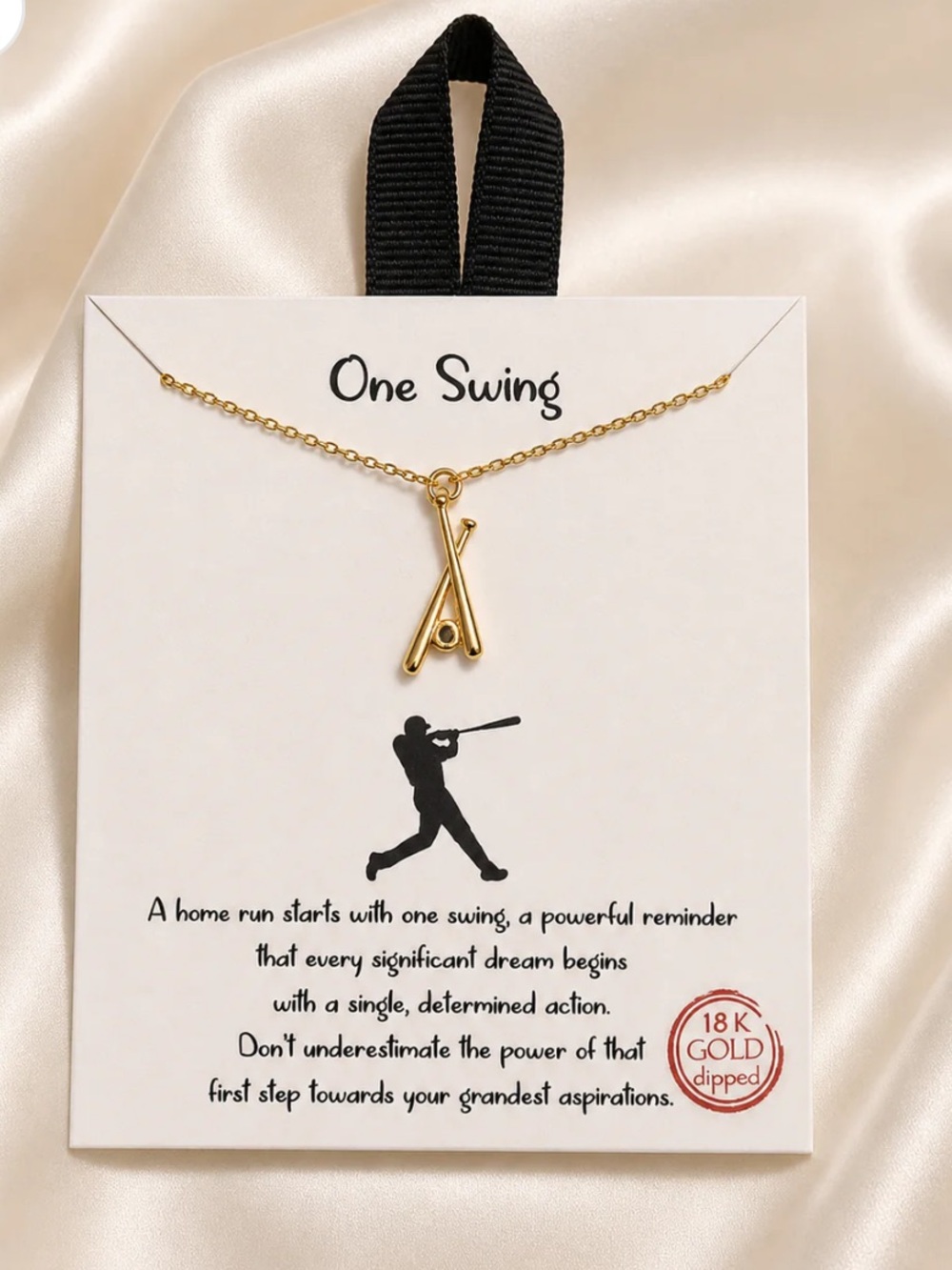 18K Gold Dipped “One Swing”Baseball Bat Charm Necklace